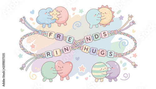 Cute Friends Hugging Illustration Vector Design