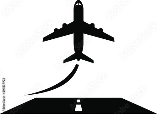 Black airplane icon silhouette flying in clear sky vector illustration