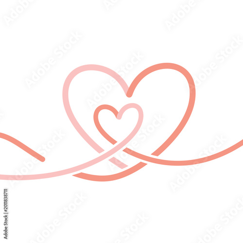 Two pink love hearts with ribbons on a light background