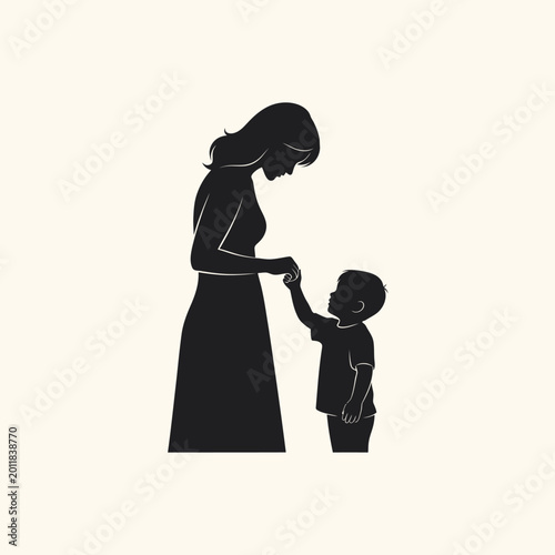 Mother holding hand of little child walking together