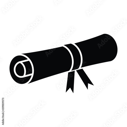 Minimalist diploma scroll icon with ribbon graduation certificate education academic university document