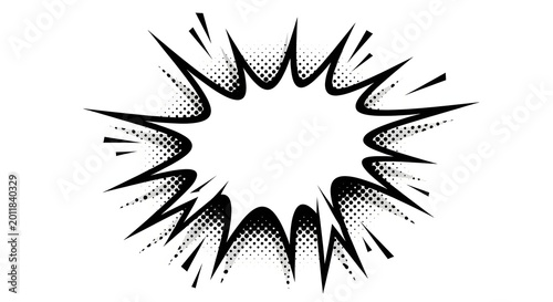 Comic book explosion, black and white burst effect, dynamic graphic element, pop art style