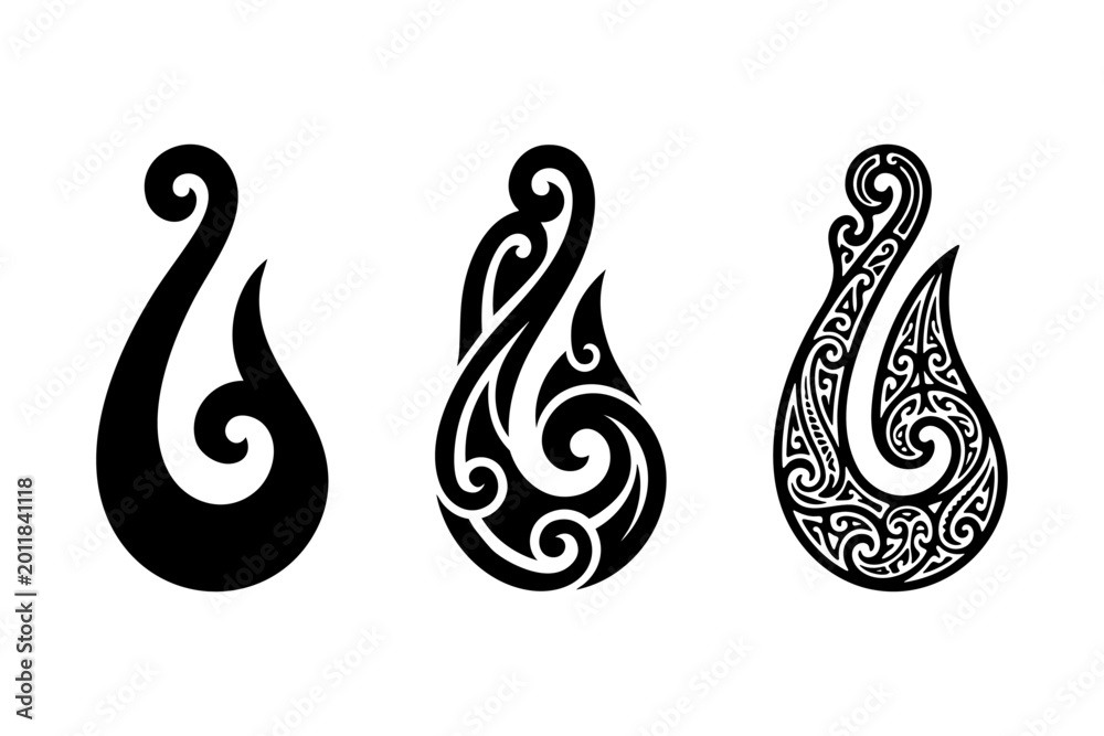 Φωτογραφία Traditional Māori fish hook set vector illustration, New Zealand tribal symbols collection