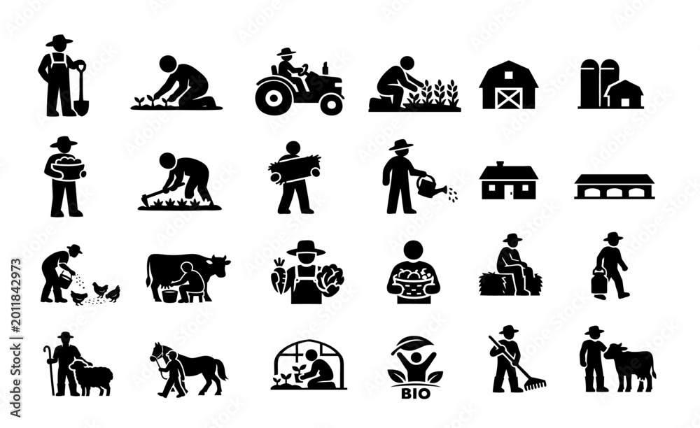 Fototapeta premium Farmers Engaged in a Variety of Agricultural Activities Including Planting, Cultivating, Harvesting Crops, Tending Livestock, and Managing Farm Operations During Daytime