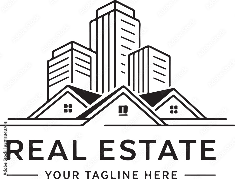 Obraz premium Professional real estate logo with building and house silhouettes