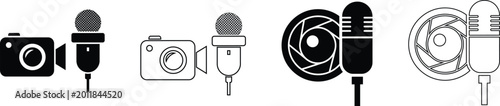 Camera and microphone icons for media and recording equipment