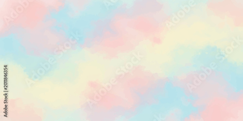 Foto Soft pastel watercolor wash background with dreamy clouds in blended light pink