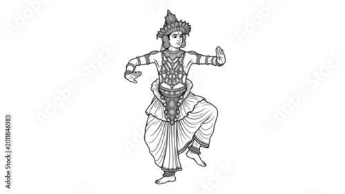 Fotografía Sri Lankan Kandyan Dancer Line Art Traditional Costume Cultural Heritage Illustr