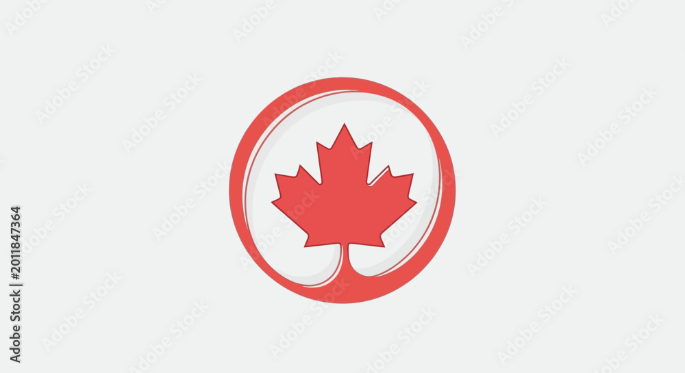 Obraz premium Red maple leaf in a circle symbolizing Canada.