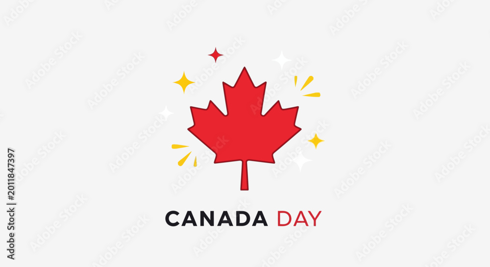 Fototapeta premium Canada Day celebration graphic featuring iconic red maple leaf design.