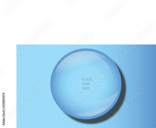 Glossy 3D blue glass sphere button template with place for text for UI UX design