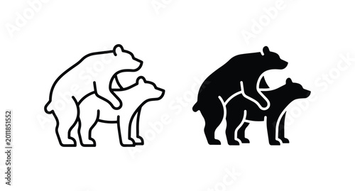 Schilderij op canvas Bear Mating Icons, Animal Reproduction Symbol, Wildlife Breeding Vector Art, Lov