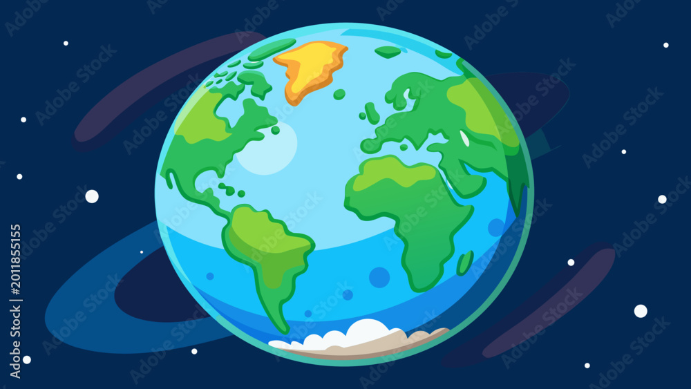 Fototapeta premium Stylized illustration of planet earth in outer space with rings and stars universe illustration continents atmosphere astronomy celestial exploration discovery background abstract