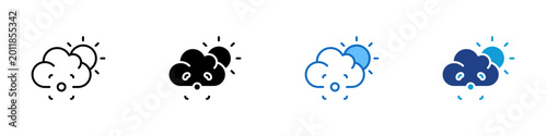Climate Capture Multiple Style Icon Design Vector - Cloud with sun and capture grid representing weather monitoring, climate data capture, and atmospheric condition tracking