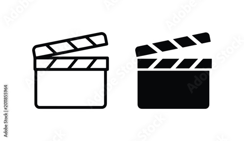 Tableau sur toile Film Clapperboard Icons, Movie Production Slate Symbols, Cinema Scene Marker Gra