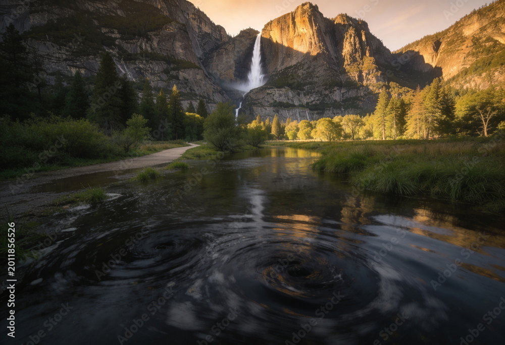 Naklejka premium Majestic Granite Peaks and Rushing River Surge