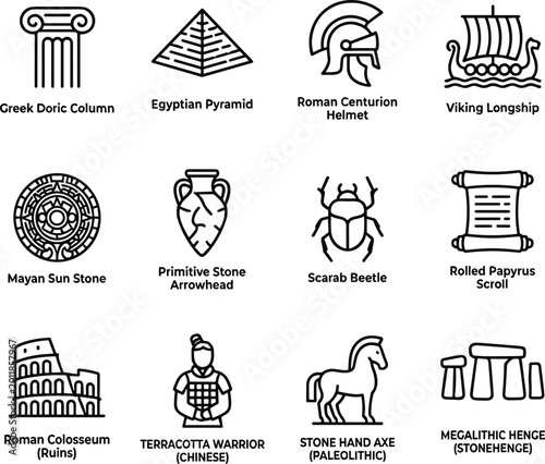 Photos Set of historical and ancient civilization icons