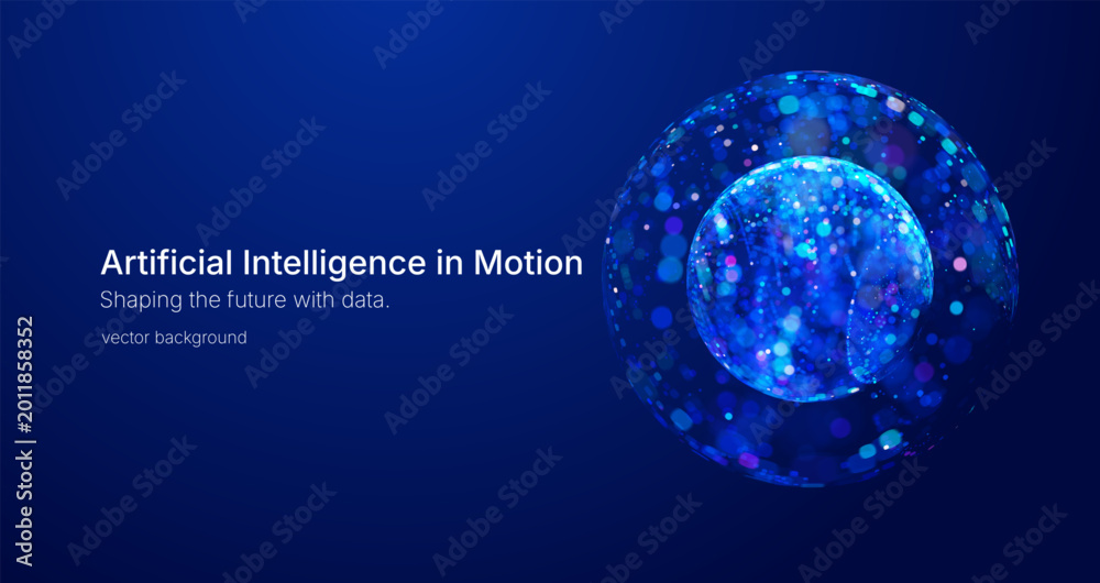 Obraz premium Futuristic artificial intelligence data wave visualization with glowing particles and neural network structure. Abstract digital background for analytics, big data and technology concepts. 