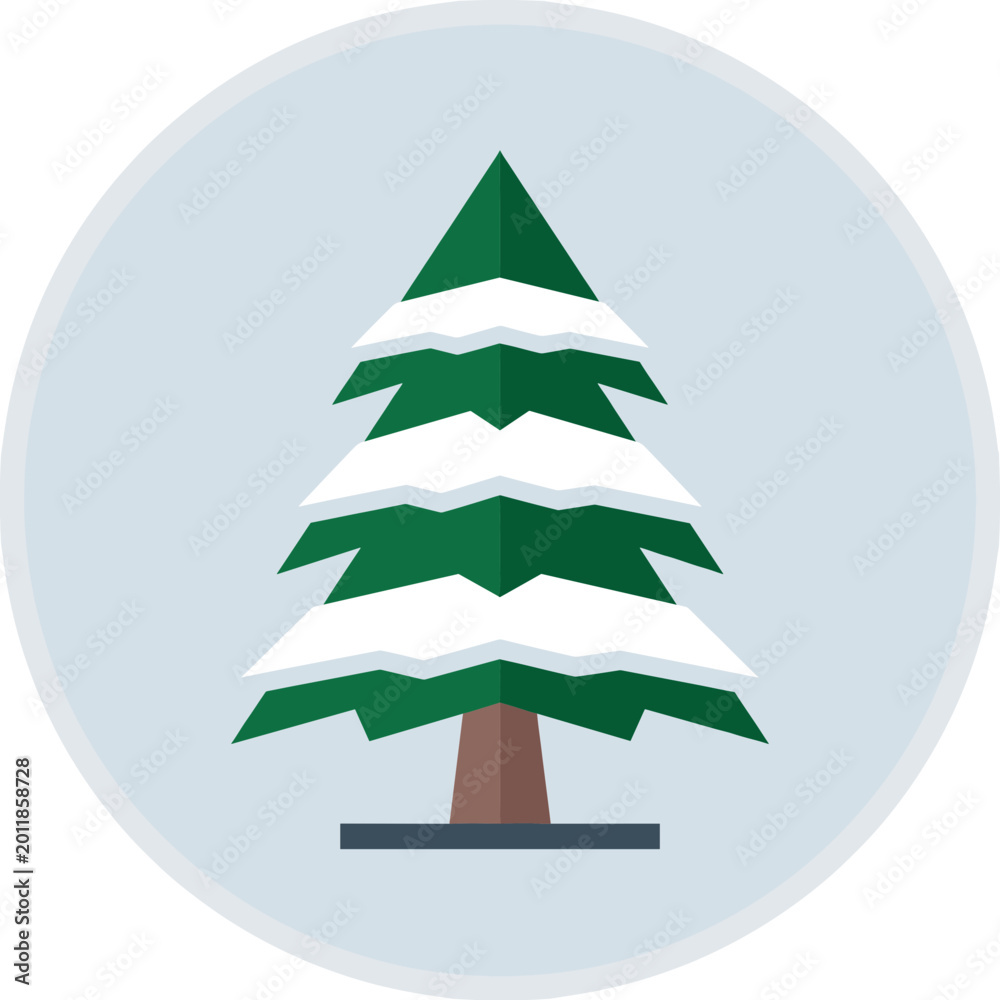 Obraz premium Snowy pine tree illustration on a circular background