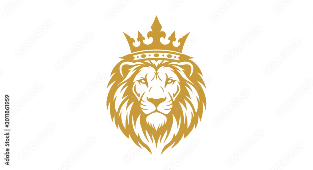 Obraz premium Golden lion head with crown logo.