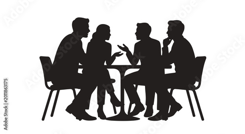 Fotografie business meeting silhouette with four people at table white background