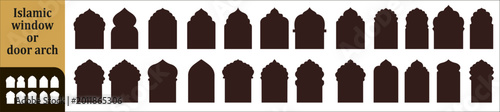 Collection of oriental style islamic vector shapes of a window or door arch mosque gate islamic arabesque pattern arab frame set on transparent background ramadan kareem silhouette icon set.