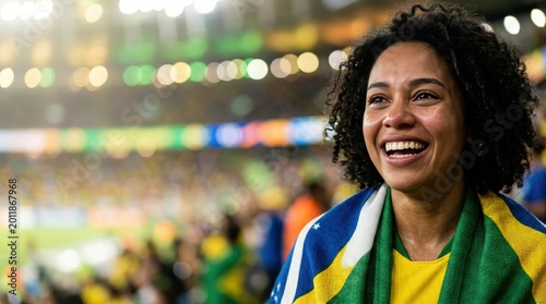 Brazilian football fan celebrating in stadium