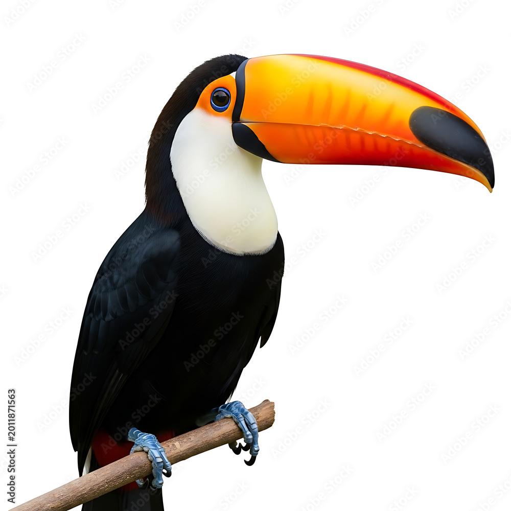 Obraz premium Toucan perched on a branch against a white background