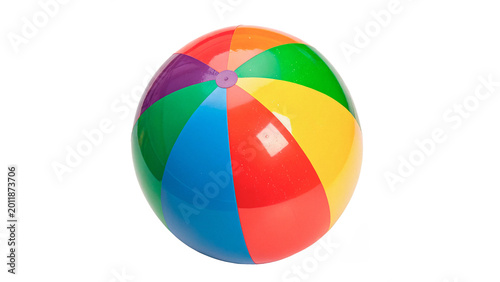 Fotografía Colorful inflatable beach ball with stripes for summer vacation and poolside wat