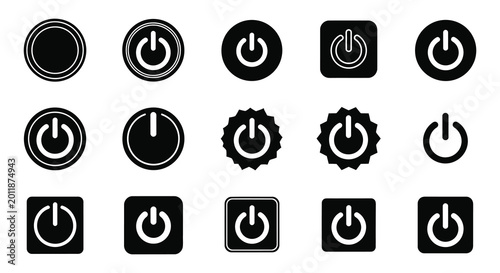 Power button icons set black and white silhouette