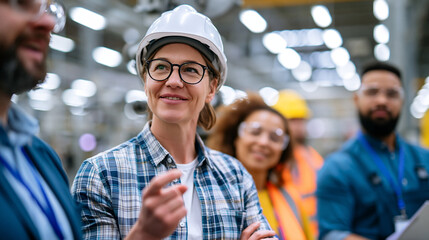 Multiracial team undergoing safety training in bright automotive manufacturing plant environment diverse workforce with organized systematic safety education and professional
