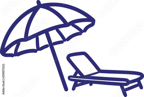Beach chair and umbrella on a sunny day at the beach