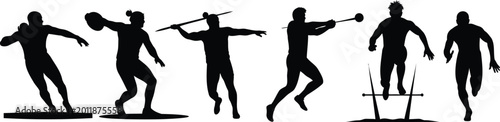 Athletic track and field events collection featuring black silhouette vector design set.