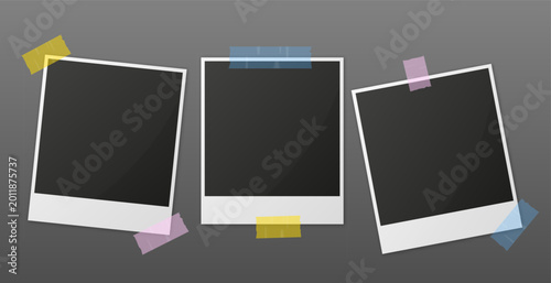 Vintage Photo Frames. Realistic photo templates with stickers. Vintage card set. Vector illustration.