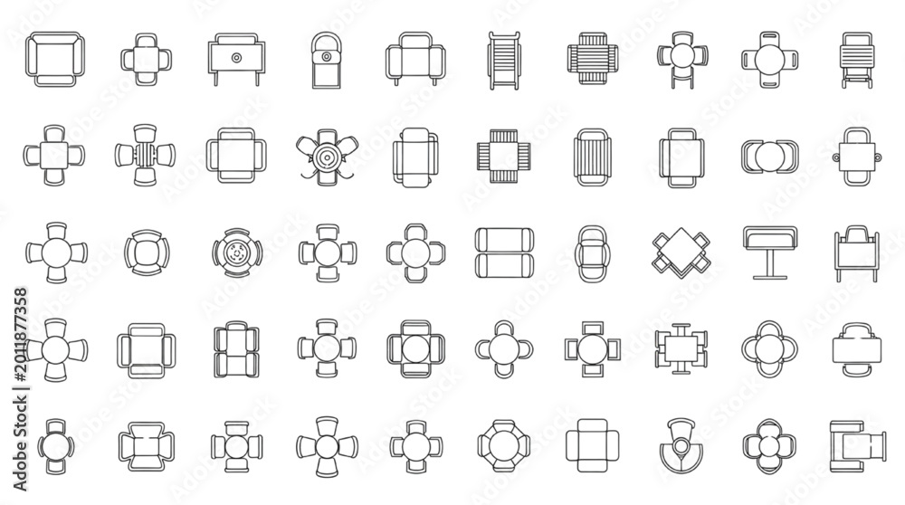 Obraz premium Café Furniture Top View CAD Block Vector Symbol Collection for Interior Floor Plans