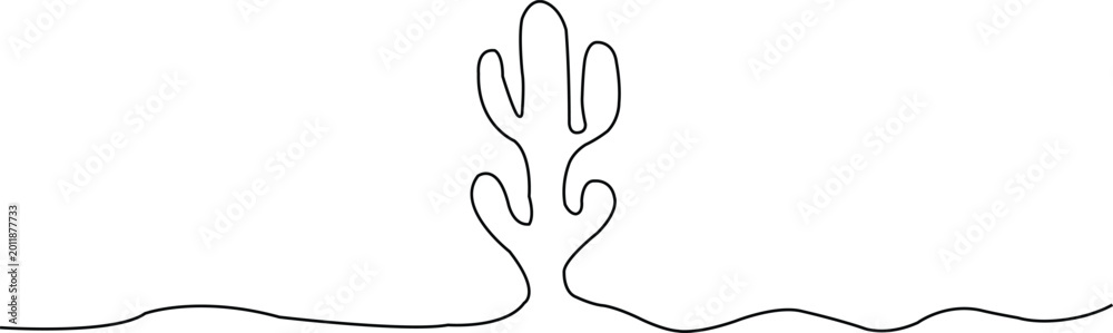 Obraz premium Black outline of a saguaro cactus on a white background desert plant