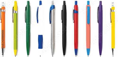 Quadro su tela Colorful Ballpoint Pen Vector Icon Set Featuring Various Retractable Plastic and