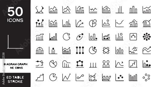 50 vector line icons for data visualization; charts, graphs, diagrams for business analytics and financial reporting