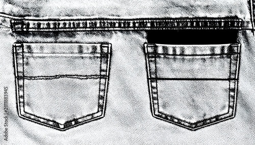 Bleached denim jeans detail showing back pockets & waistband