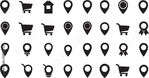 Tableau sur toile Black icons of shopping and location.
