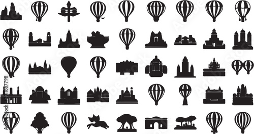 Photos Black hot air balloon icons collection.