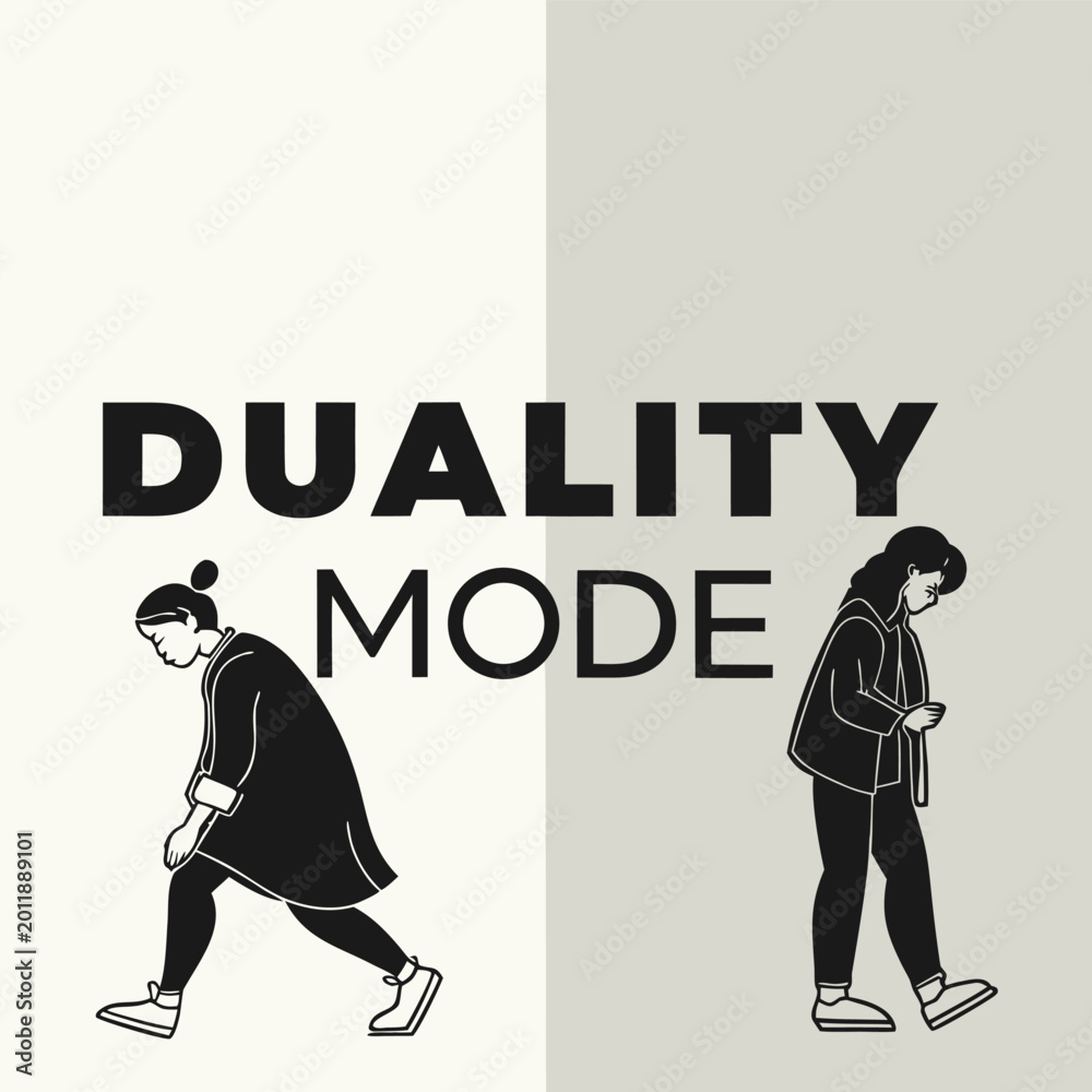 Naklejka premium Split Contrast Typography Design “DUALITY MODE” with Bold Solid and Thin Outline Lettering, Minimal Centered Composition