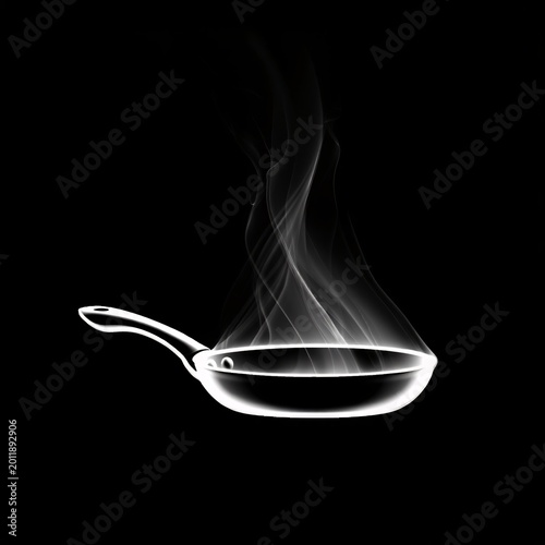 Minimal Glowing Frying Pan With Abstract Smoke On Black Background