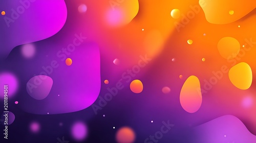Abstract background with vibrant purple and orange liquid shapes and floating glowing circles