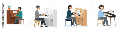 Cuadro en lienzo Illustrative scenes of diverse people, men and women, engrossed in playing diffe