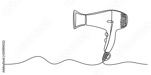 Continuous one line drawing of a hair dryer with long power cord