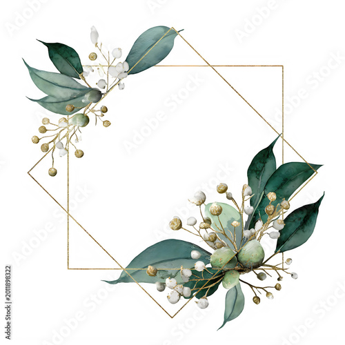 Frame for wedding invitations with eucalyptus leaves isolated on transparent background
