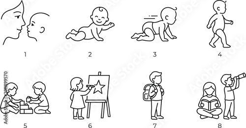 Cuadro en lienzo Professional Monochrome Childhood Development Icon Set Featuring Early Learning