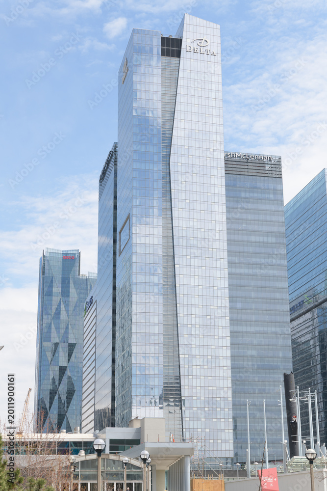 Obraz premium modern office buildings and Delta hotel tower at 75 Lower Simcoe St, Toronto