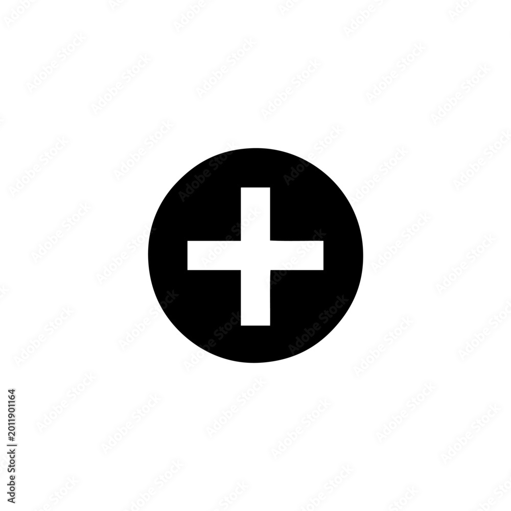 Fototapeta premium Black circle with a white plus sign in the center